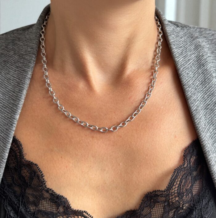 Chaîne "Élancia" - Maille forçat longue - Argent rhodié – Image 4