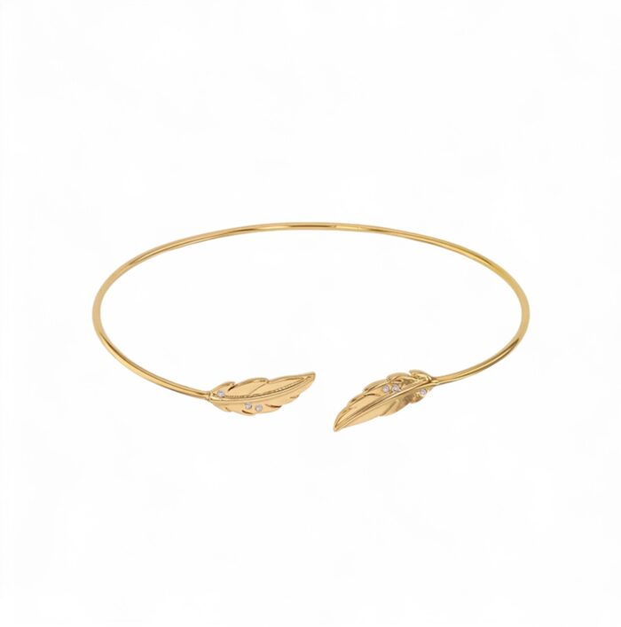 Bracelet jonc plume - Oxydes de zirconium - Plaqué or