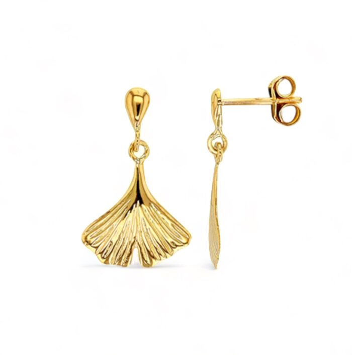 Boucles d'oreilles ginkgo pendantes - Or Jaune 18 carats