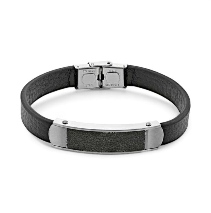 Bracelet ceinture - Cuir noir - Acier