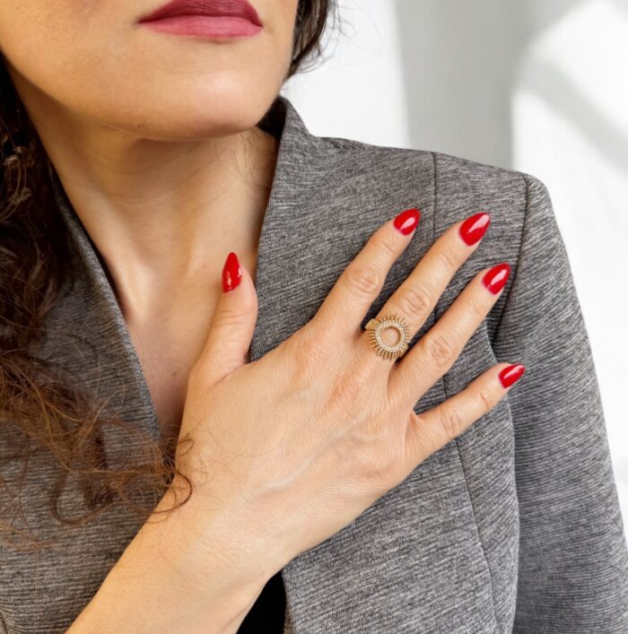 Bague soleil - Oxydes de zirconium - Plaqué or – Image 4