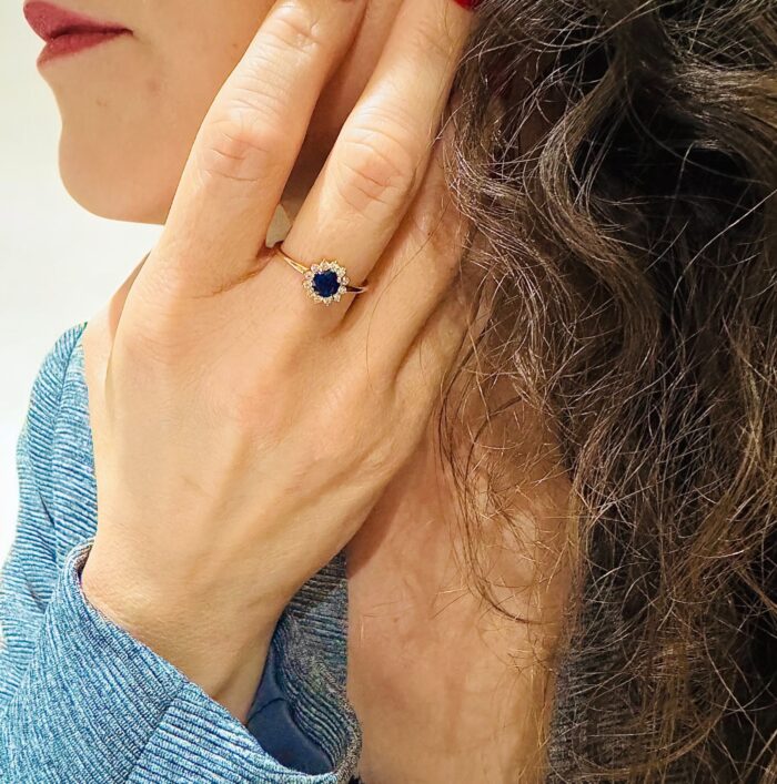 Bague "Prodigieux" - Oxyde de zirconium bleu - Plaqué or – Image 4