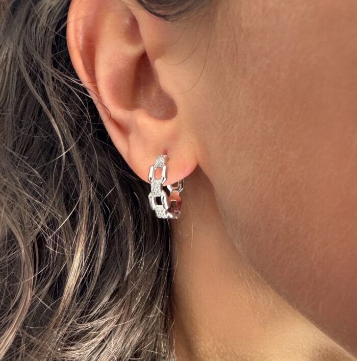 Boucles d'oreilles anneaux - Oxydes de zirconium - Argent rhodié – Image 4