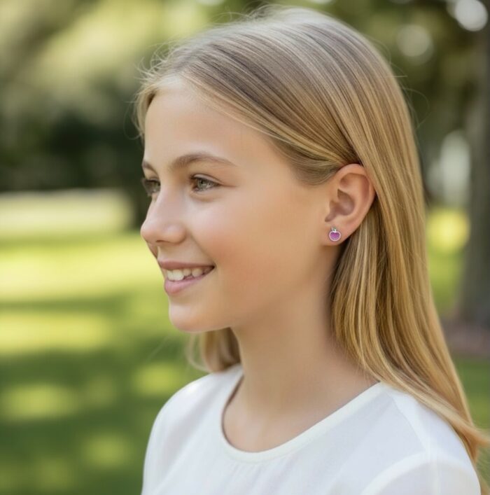 Boucles d'oreilles "C1" Pomme - Laque rouge et vert - Argent rhodié – Image 4