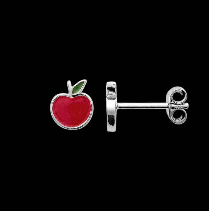 Boucles d'oreilles "C1" Pomme - Laque rouge et vert - Argent rhodié – Image 2