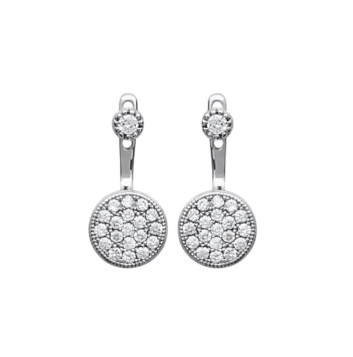 Boucles d'oreilles disque - Oxydes de zirconium - Argent rhodié