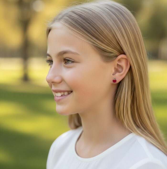 Boucles d'oreilles "C4" pomme - Laque rouge et vert - Plaqué or – Image 4