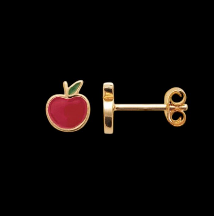 Boucles d'oreilles "C4" pomme - Laque rouge et vert - Plaqué or – Image 2