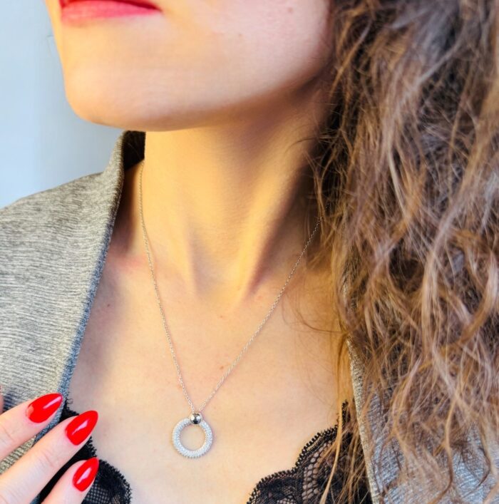 Collier cercle de lumière - Oxydes de zirconium - Argent rhodié – Image 3