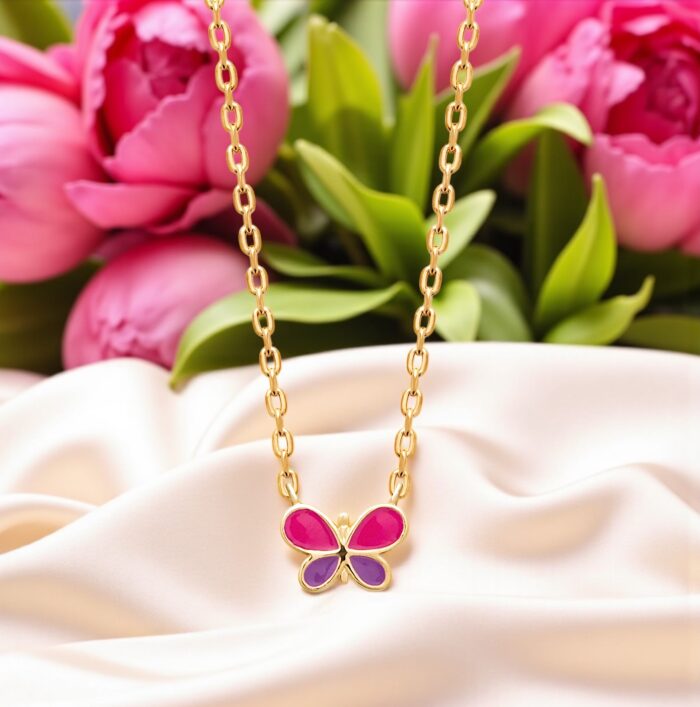 Collier "B6" - Laque violette et rose - Plaqué or – Image 4