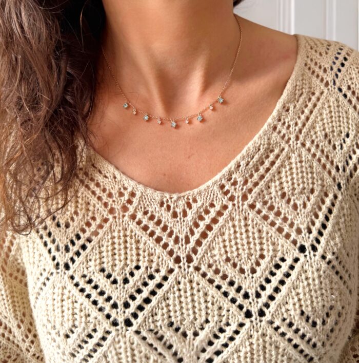 Collier majestral - Oxydes de zirconium bleu/blanc - Plaqué or – Image 4
