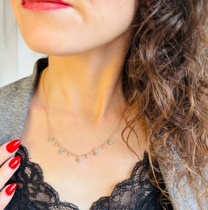 Collier "Majestral" - Oxydes de zirconium bleu/blanc - Plaqué or – Image 3