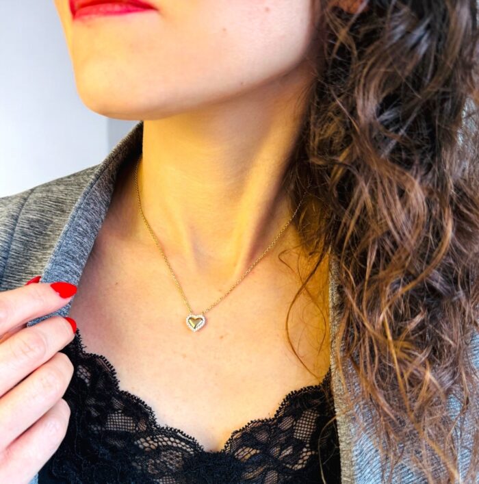 Collier coeur bombé - Oxydes de zirconium - Plaqué or – Image 4