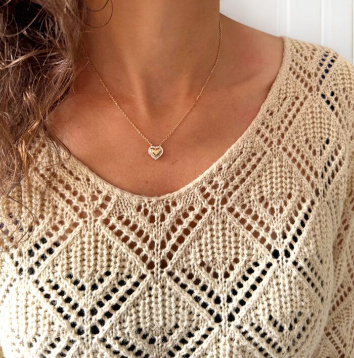 Collier coeur bombé - Oxydes de zirconium - Plaqué or – Image 5