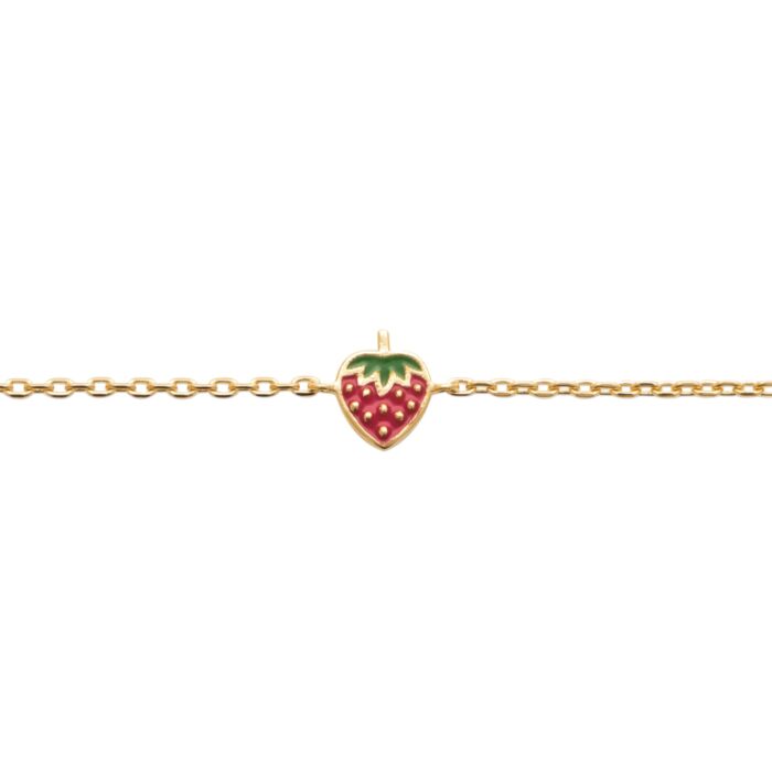 Bracelet  fraise - Laque rouge et vert - Plaqué or