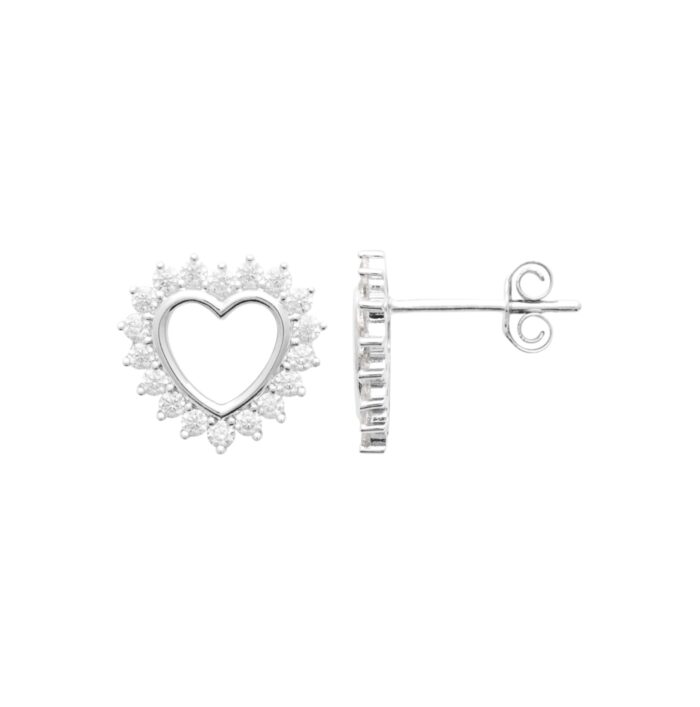 Boucles d’oreilles cœur prestige ajouré - Oxydes de zirconium - Argent rhodié