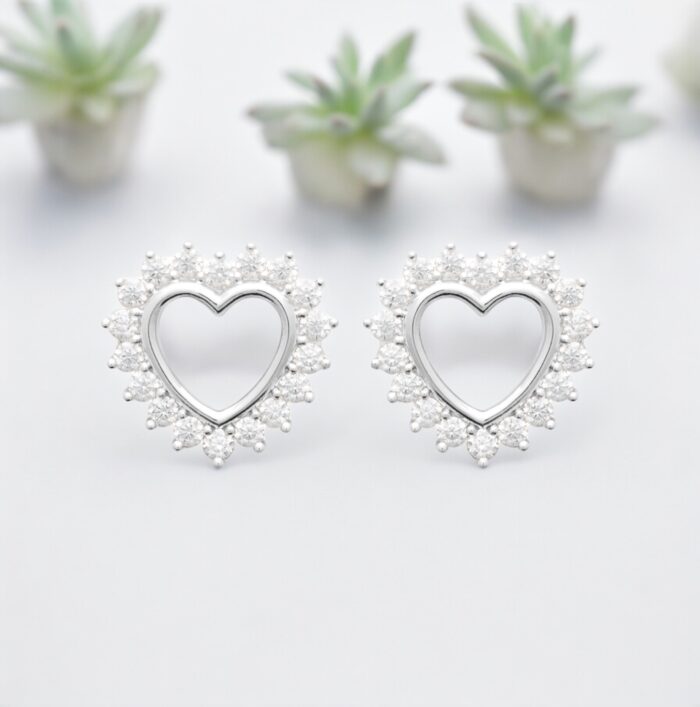 Boucles d’oreilles cœur prestige ajouré - Oxydes de zirconium - Argent rhodié – Image 3