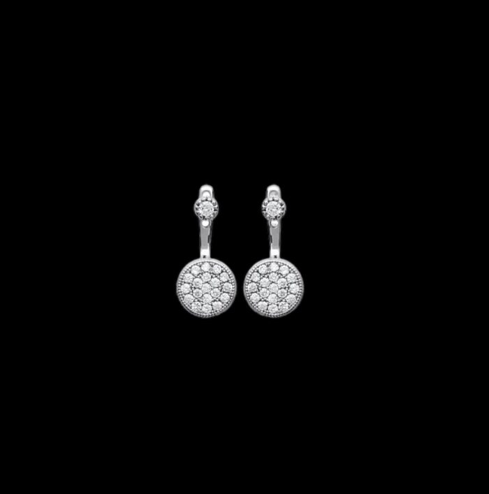 Boucles d'oreilles disque - Oxydes de zirconium - Argent rhodié – Image 2