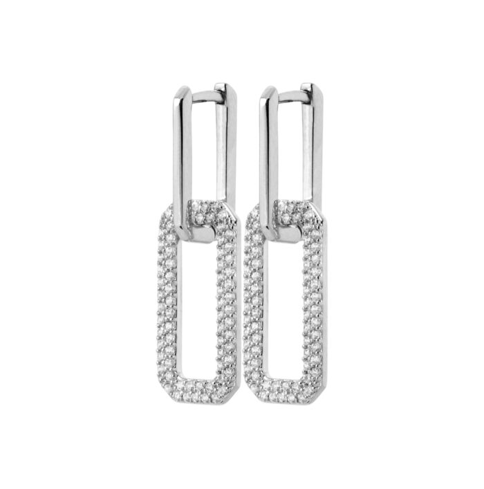 Boucles d'oreilles pendantes rectangulaires - Oxydes de zirconium - Argent rhodié