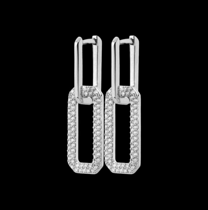 Boucles d'oreilles pendantes rectangulaires - Oxydes de zirconium - Argent rhodié – Image 2