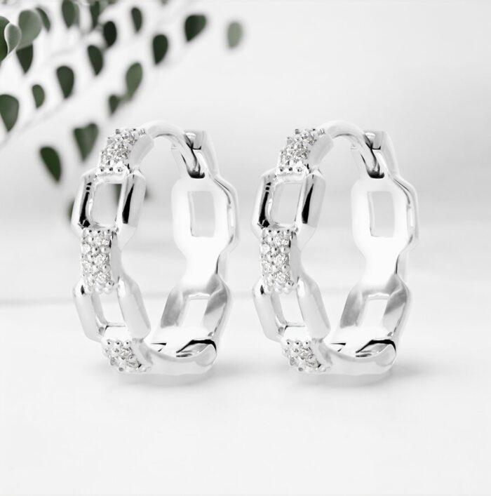 Boucles d'oreilles anneaux - Oxydes de zirconium - Argent rhodié – Image 3