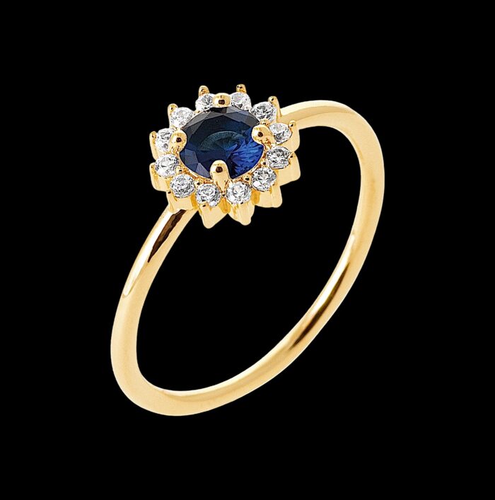 Bague "Prodigieux" - Oxyde de zirconium bleu - Plaqué or – Image 2