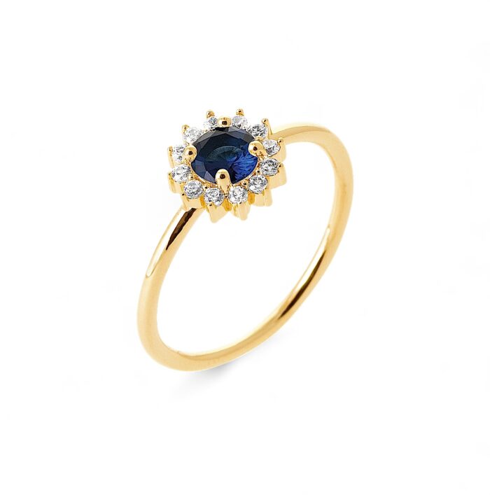 Bague "Prodigieux" - Oxyde de zirconium bleu - Plaqué or