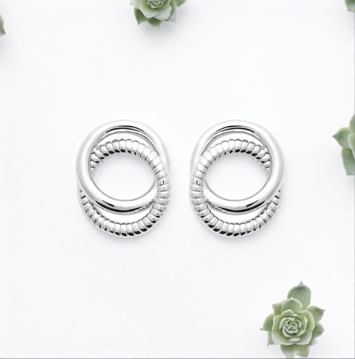 Boucles d'oreilles double anneaux - Argent rhodié – Image 3