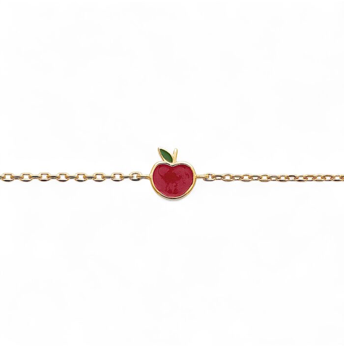 Bracelet pomme - Laqué rouge - Plaqué or