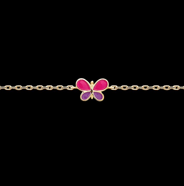 Bracelet  papillon - Laque Violette et rose -  Plaqué or – Image 2