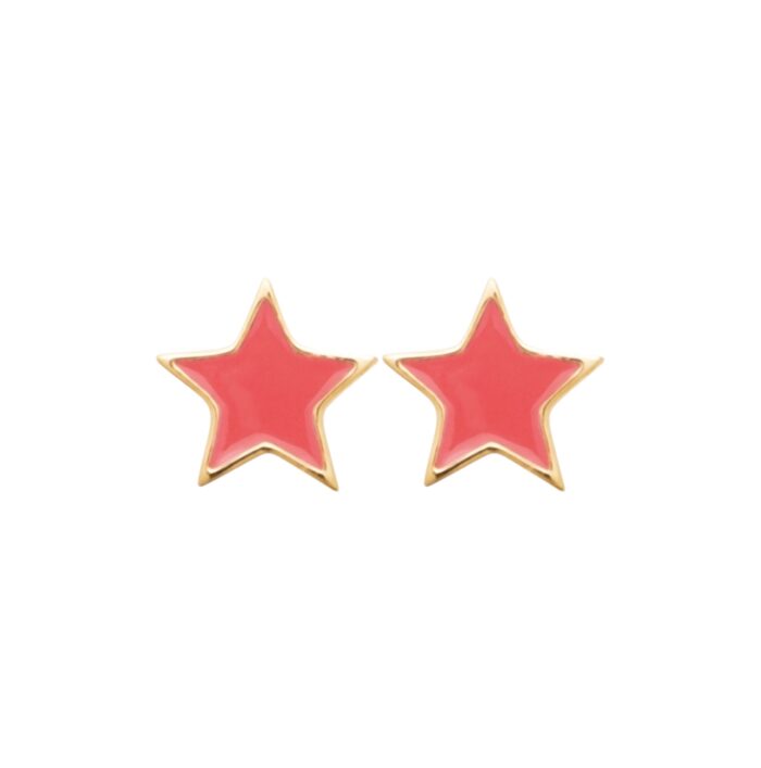 Boucles d'oreilles étoile - Laque rose vif  - Plaqué or