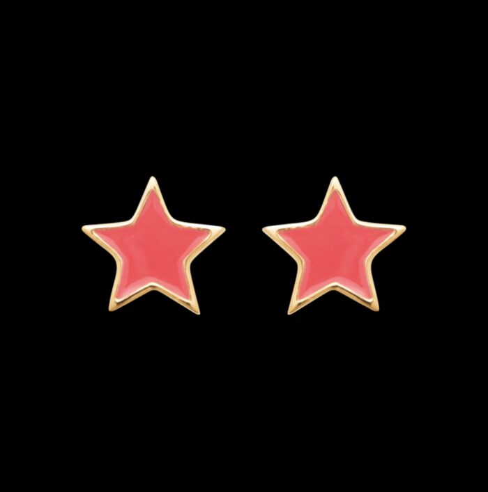 Boucles d'oreilles étoile - Laque rose vif  - Plaqué or – Image 2