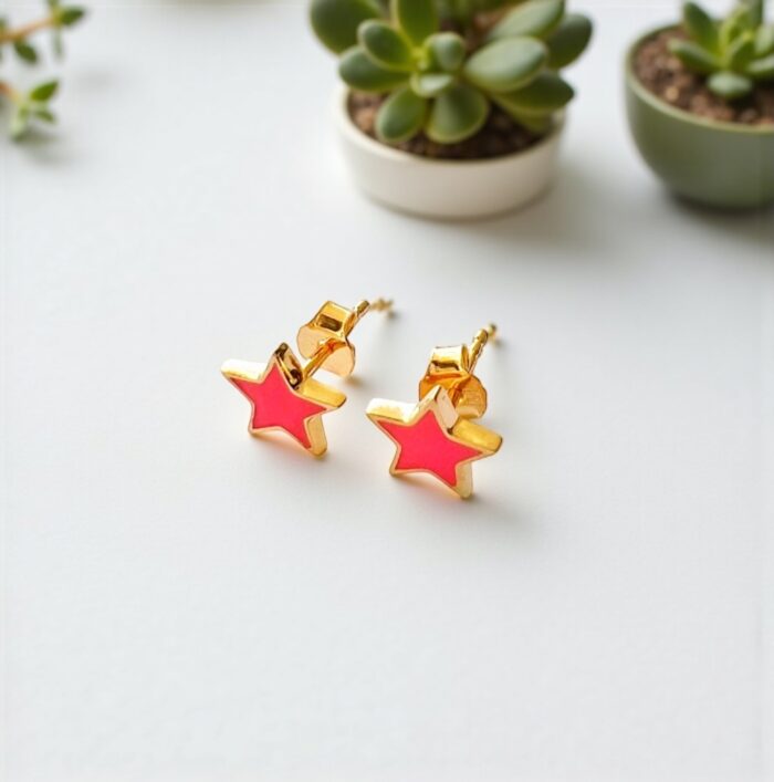 Boucles d'oreilles "Télya" - Laque rose - Plaqué or – Image 4
