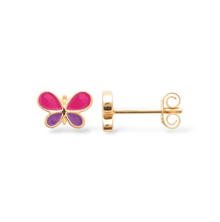 Boucles d'oreilles "B2" - Laque violette et rose - Plaqué or