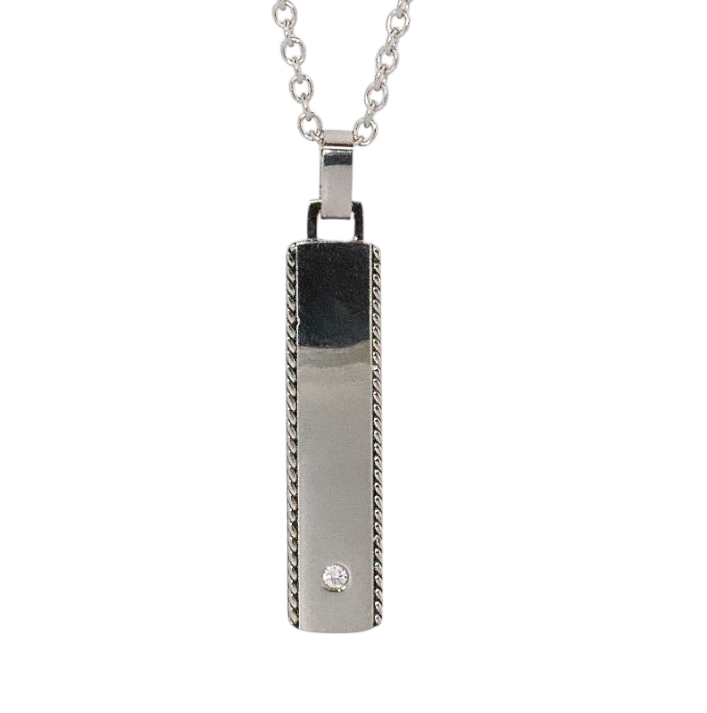 Collier pendentif rectangle - Oxyde de zirconium - Acier