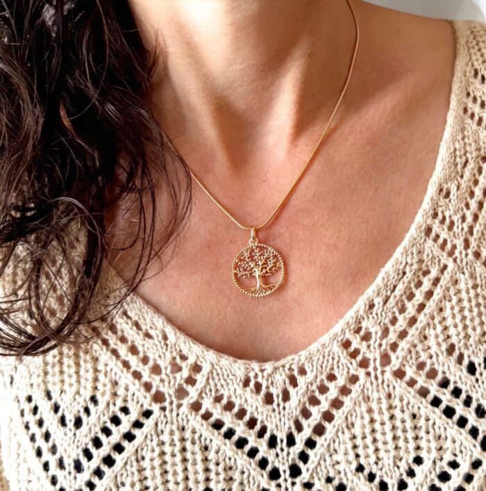 Collier pendentif arbre de vie - Chaîne maille serpent- Plaqué or – Image 4