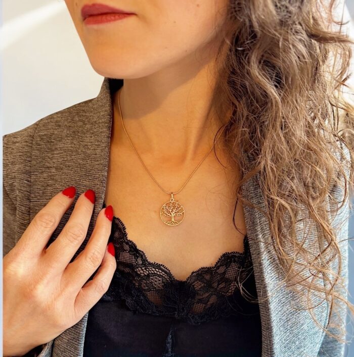 Collier pendentif arbre de vie - Chaîne maille serpent- Plaqué or – Image 3
