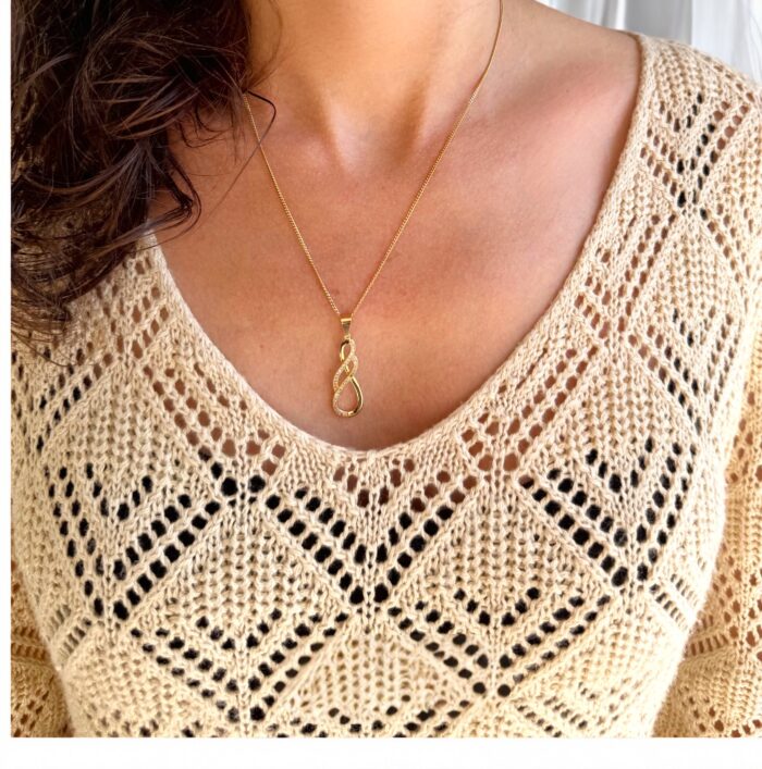 Collier pendentif infini - Oxydes de zirconium - Chaîne maille gourmette- Plaqué or – Image 4