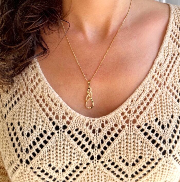 Collier pendentif "Infinalys" - Oxydes de zirconium - Chaîne maille gourmette- Plaqué or – Image 4