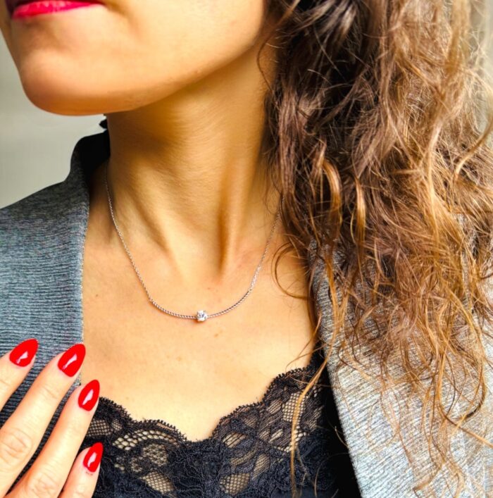 Collier solitaire - Oxyde de zirconium - Argent rhodié – Image 5