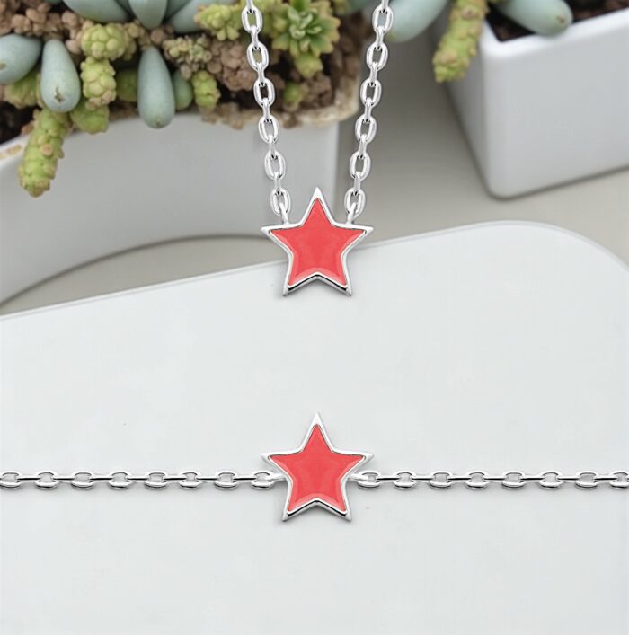 Collier "Télya" - Laque rose - Argent rhodié – Image 2