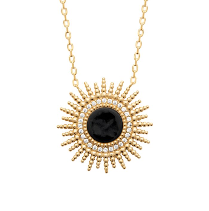 Collier "Vénusté" - Agate noire - Oxydes de zirconium - Plaqué or