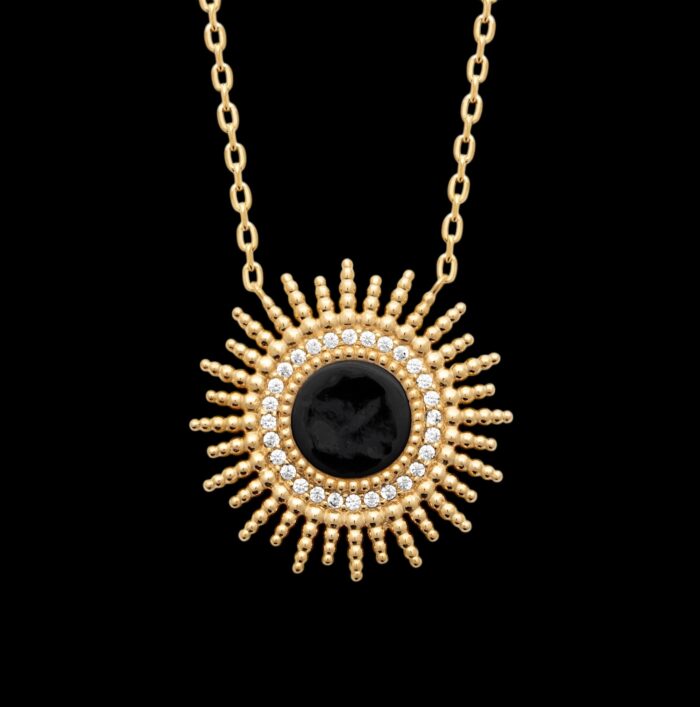 Collier "Vénusté" - Agate noire - Oxydes de zirconium - Plaqué or – Image 2