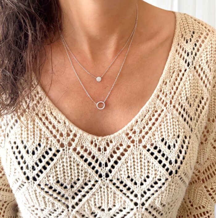 Collier double chaîne anneau - Oxydes de zirconium - Argent rhodié – Image 4