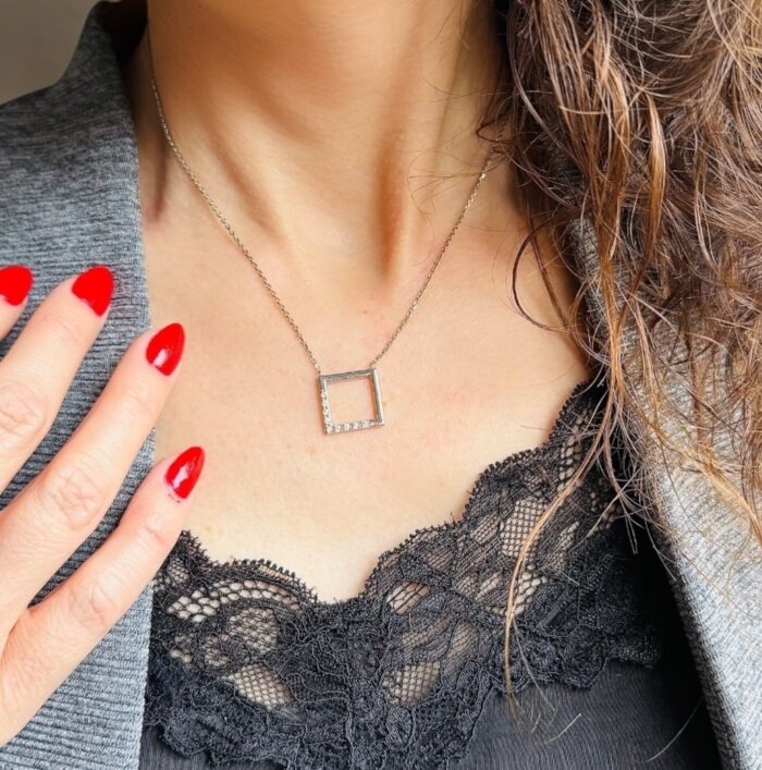 Collier "Oxicarre”- Oxydes de zirconium -Argent rhodié – Image 4