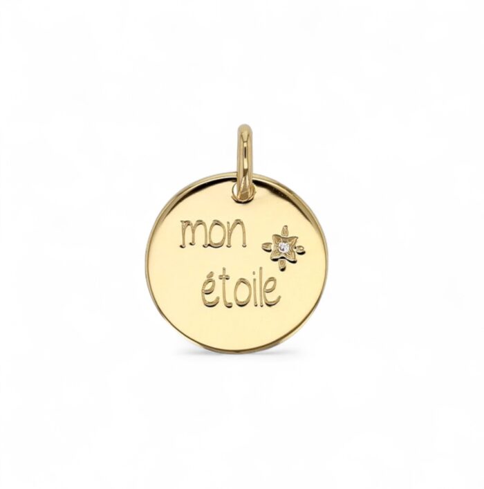 Pendentif médaillon "Céliane" - "Mon étoile" - Plaqué or
