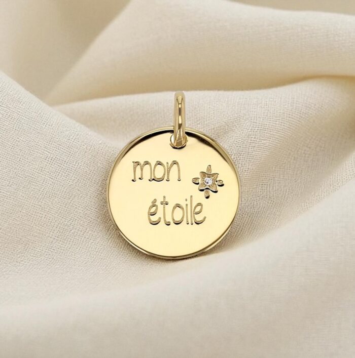Pendentif médaillon "Céliane" - "Mon étoile" - Plaqué or – Image 3