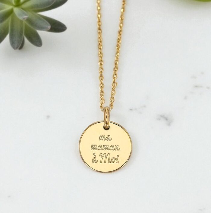 Pendentif médaillon "Mamélis" - "Ma maman  à moi" - Plaqué or – Image 4