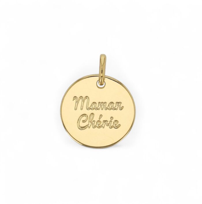 Pendentif médaillon "Mam" - "Maman chérie" - Plaqué or