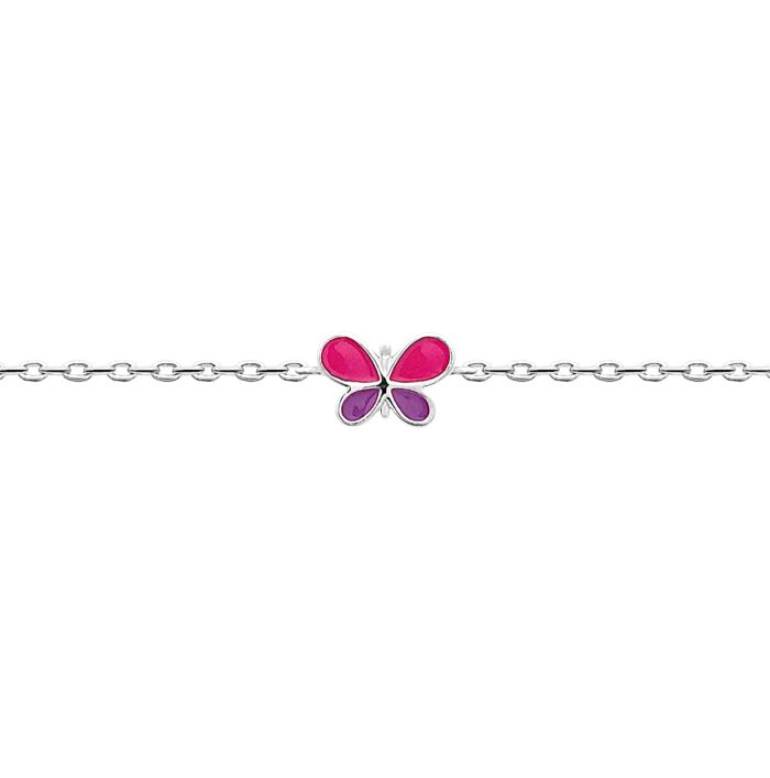 Bracelet  papillon - Laque violette et rose - Argent rhodié